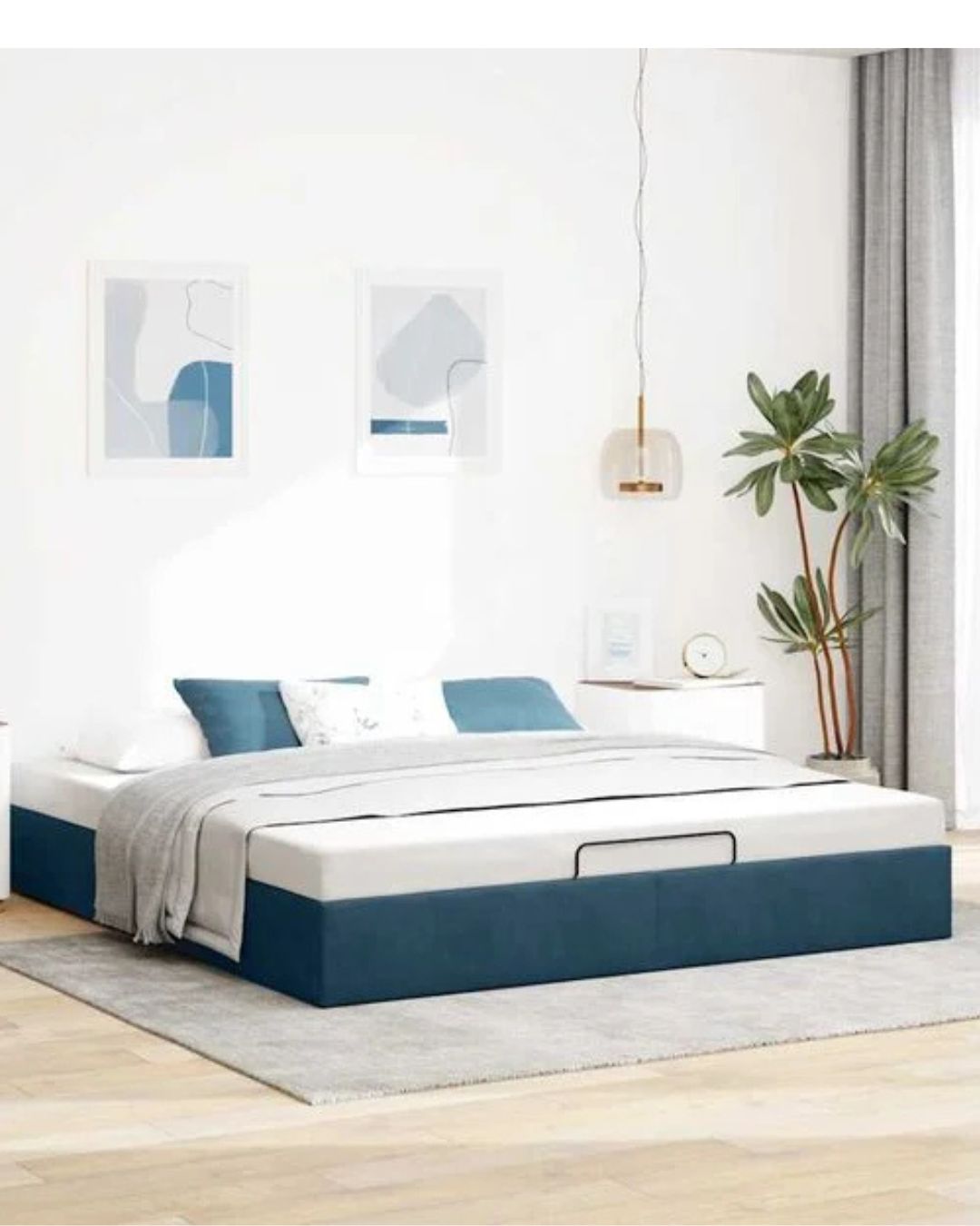 Lit coffre en velours à ouverture hydraulique