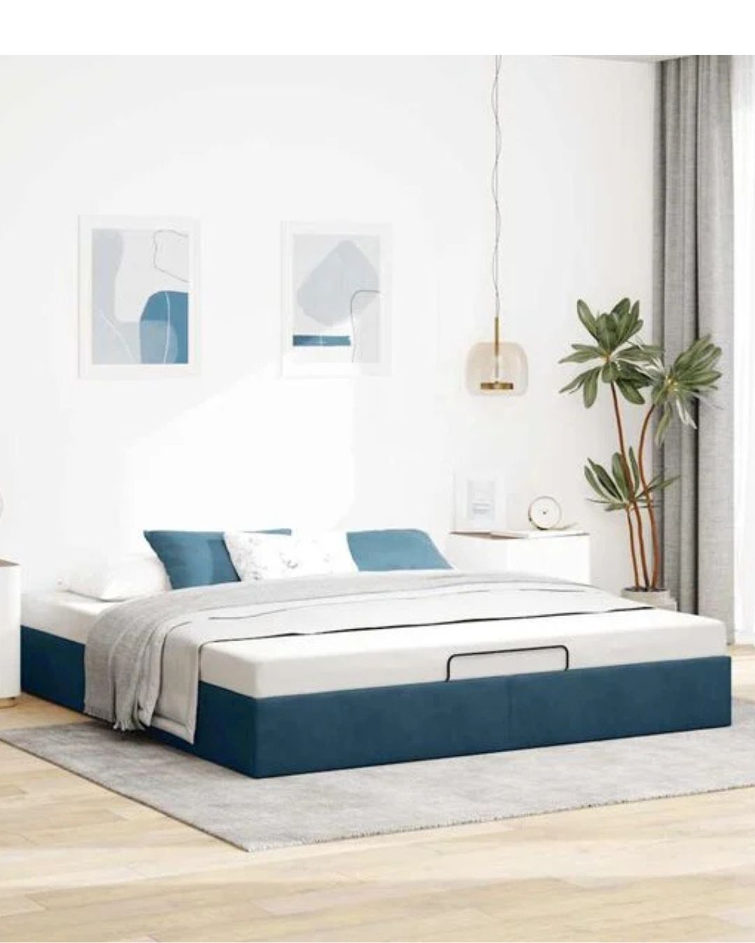 Lit coffre en velours à ouverture hydraulique