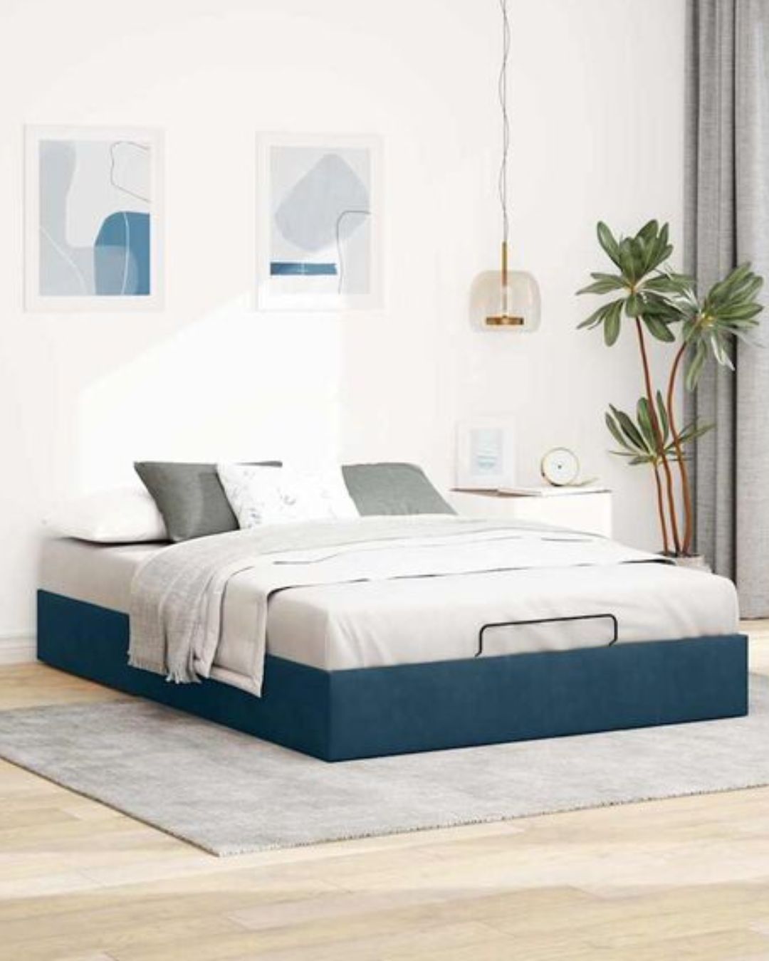 Lit coffre en velours à ouverture hydraulique