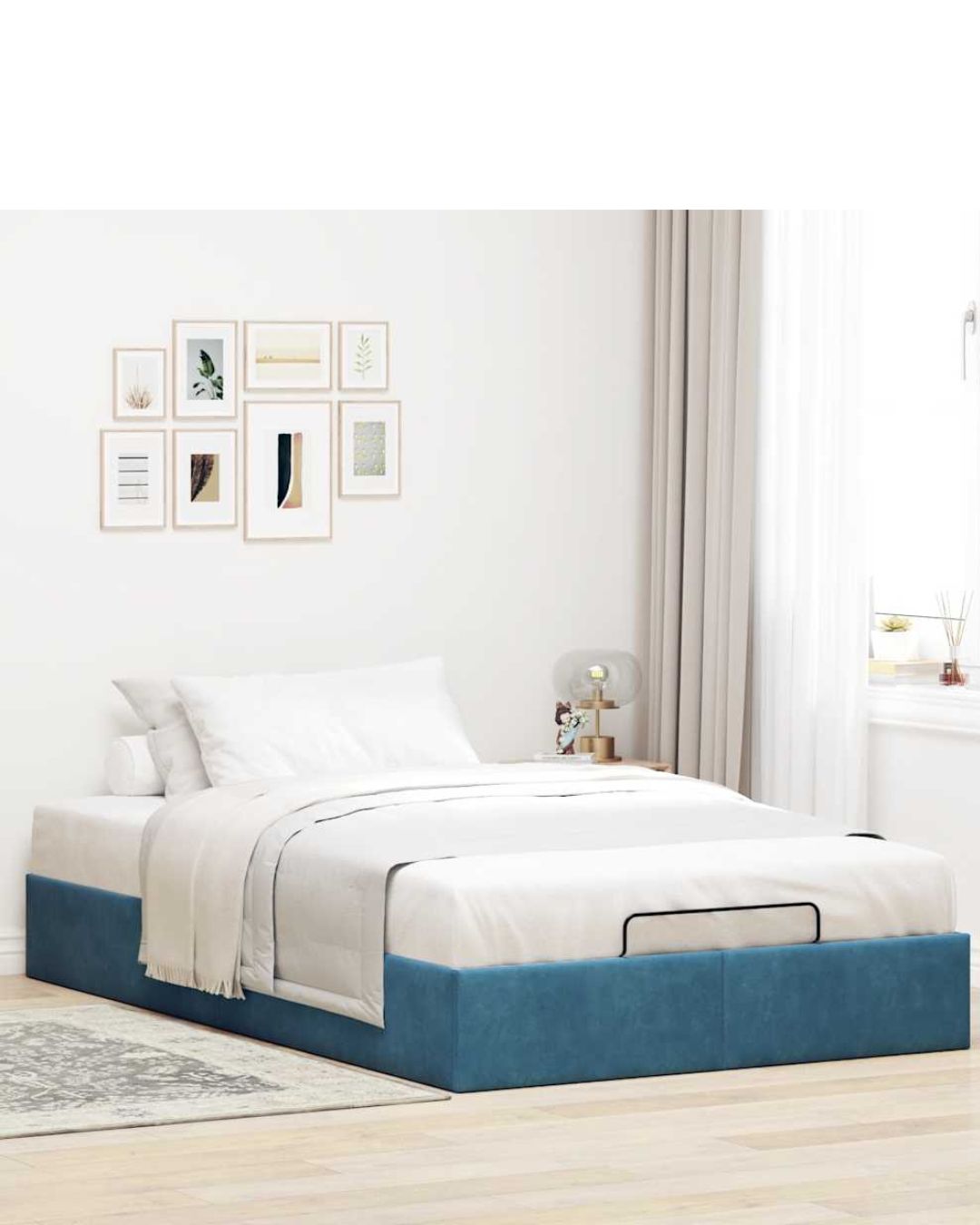 Lit coffre en velours à ouverture hydraulique