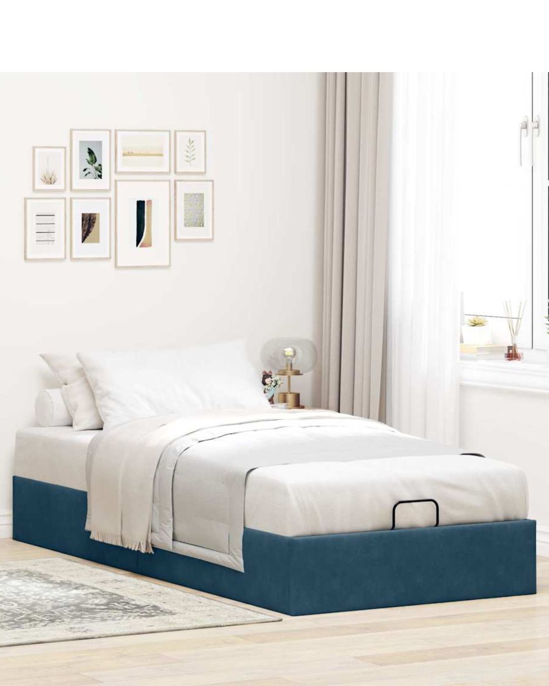 Lit coffre en velours à ouverture hydraulique