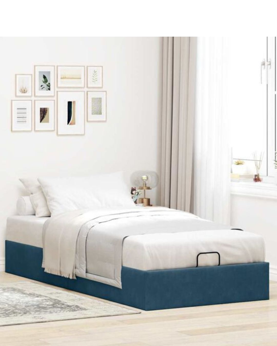 Lit coffre en velours à ouverture hydraulique