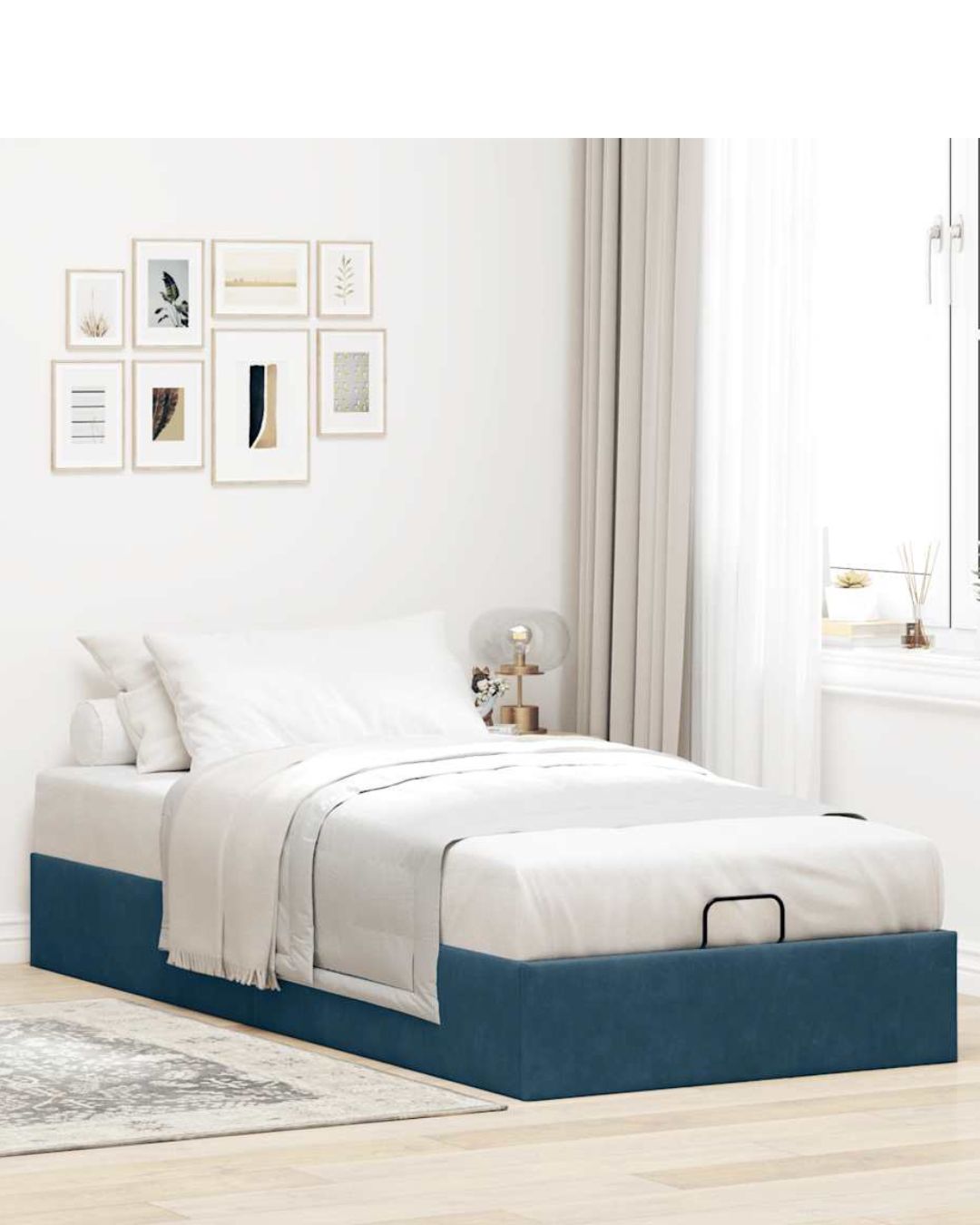 Lit coffre en velours à ouverture hydraulique