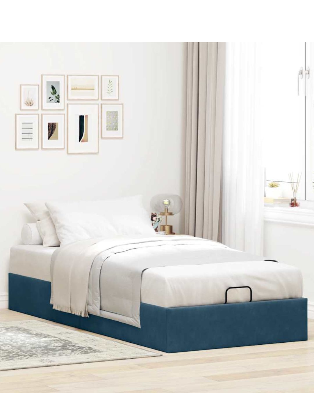 Lit coffre en velours à ouverture hydraulique