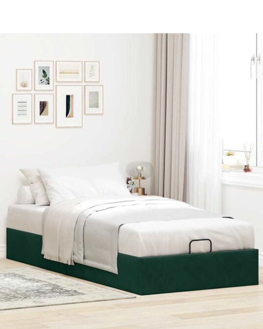 Lit coffre en velours à ouverture hydraulique