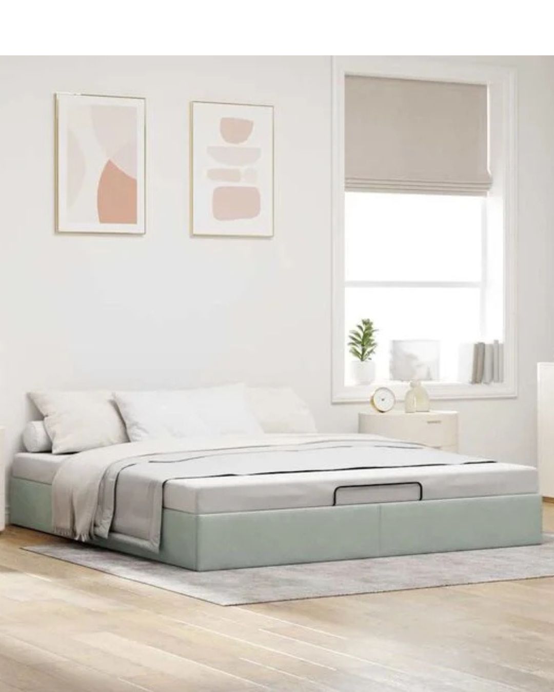 Lit coffre en velours à ouverture hydraulique