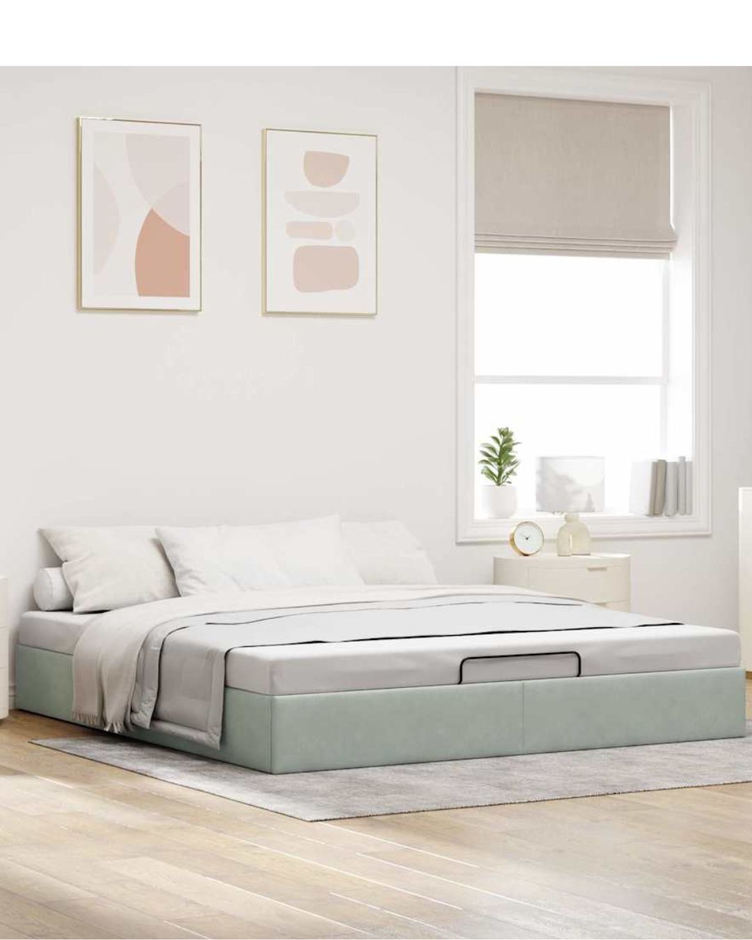 Lit coffre en velours à ouverture hydraulique