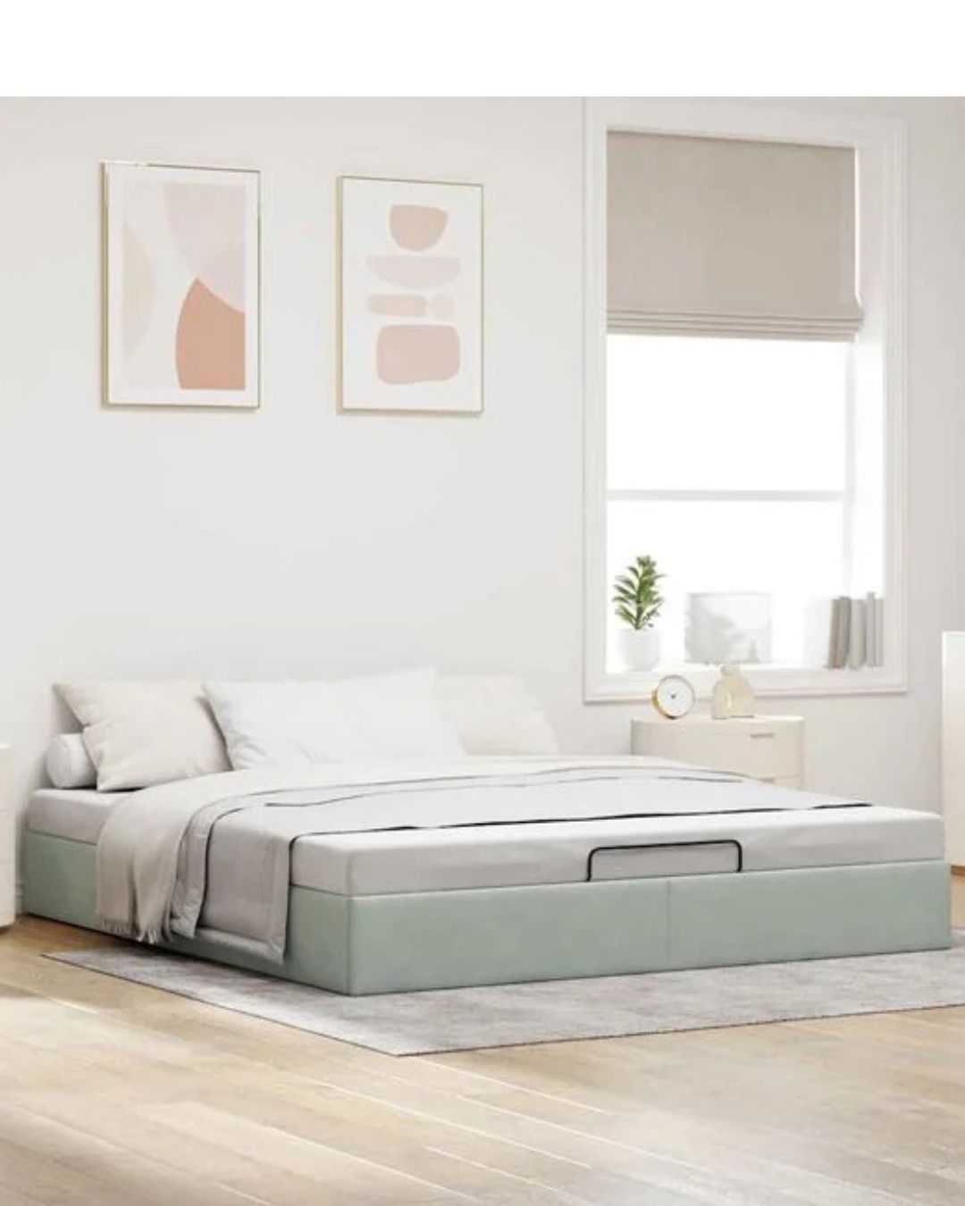 Lit coffre en velours à ouverture hydraulique