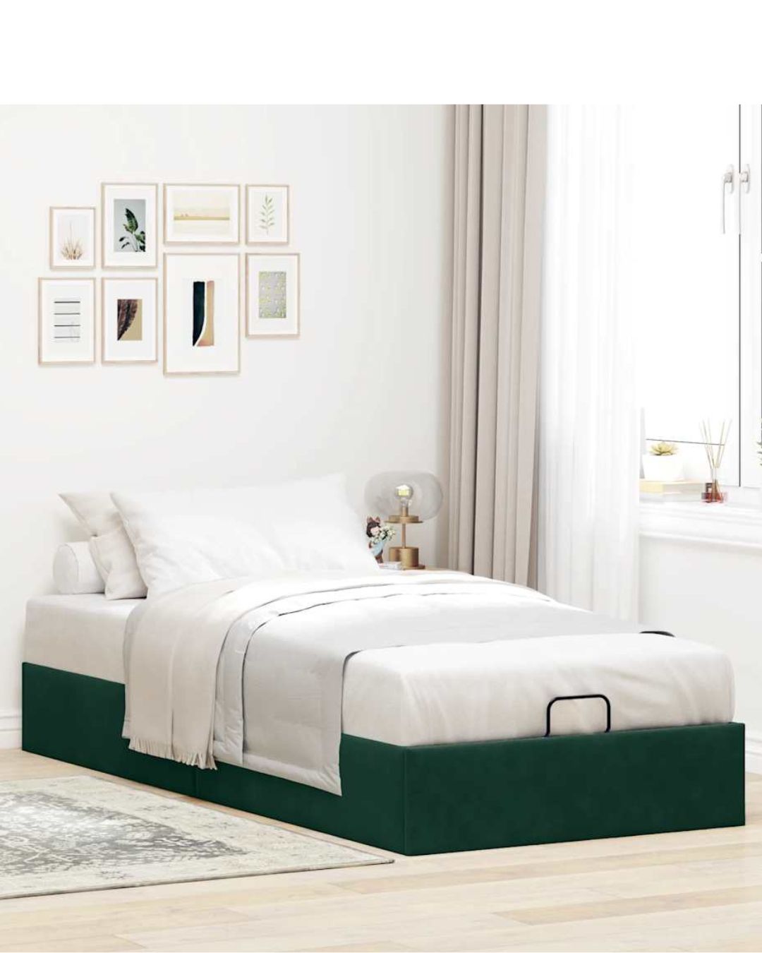 Lit coffre en velours à ouverture hydraulique