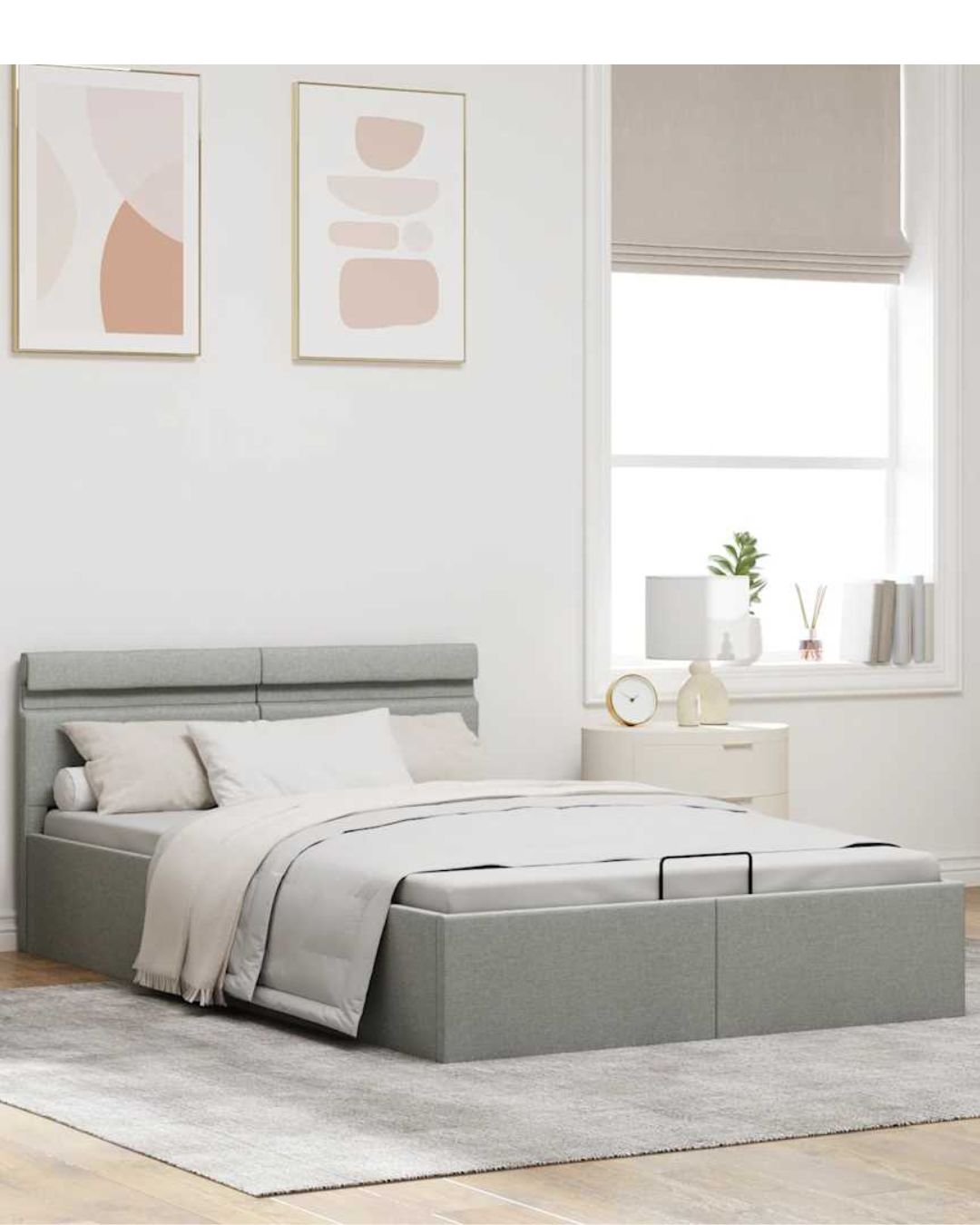 Lit coffre en tissu avec LED et ouverture hydraulique