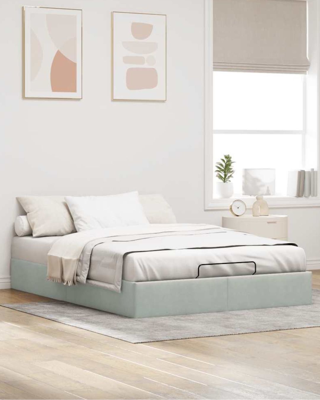 Lit coffre en velours à ouverture hydraulique