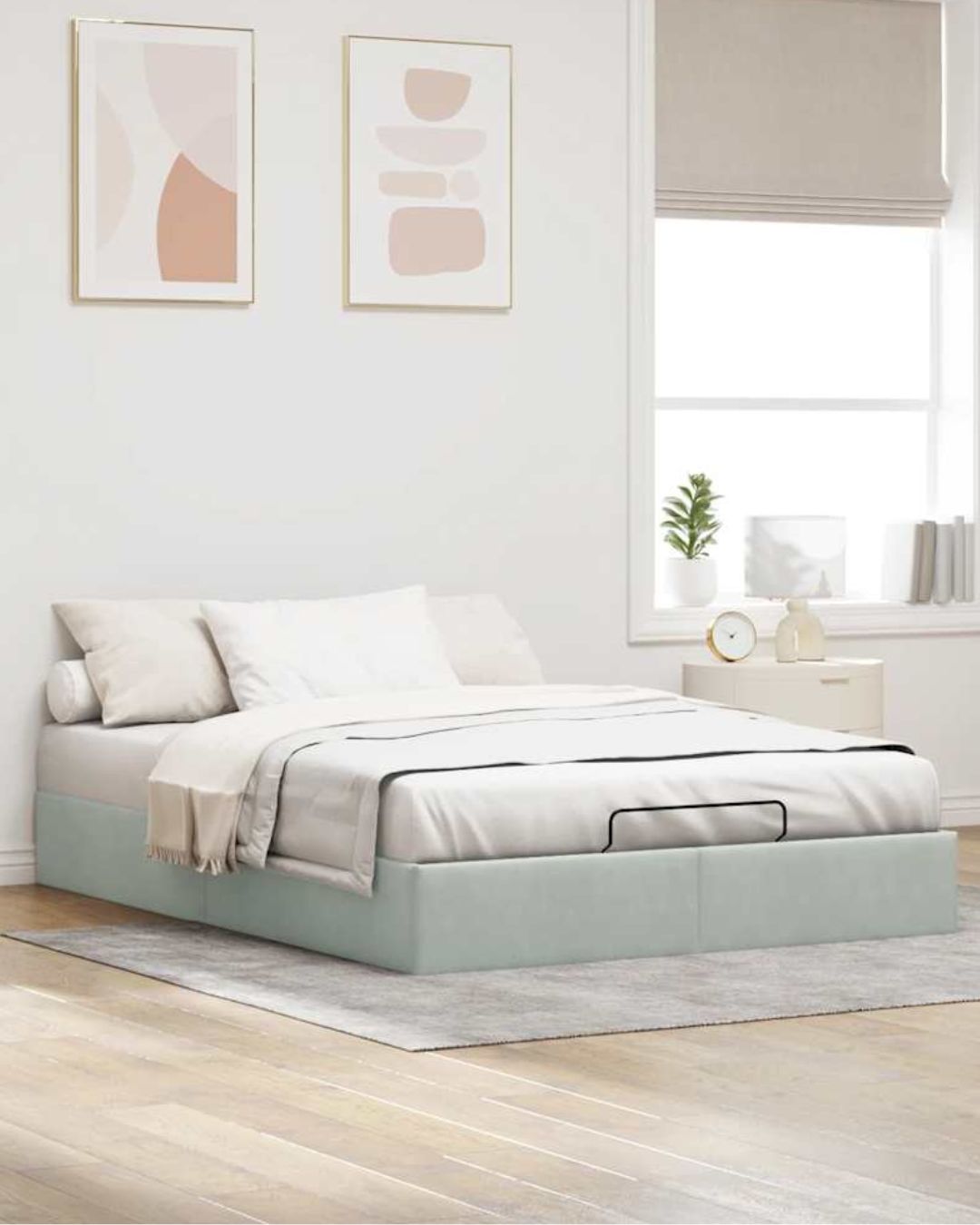 Lit coffre en velours à ouverture hydraulique