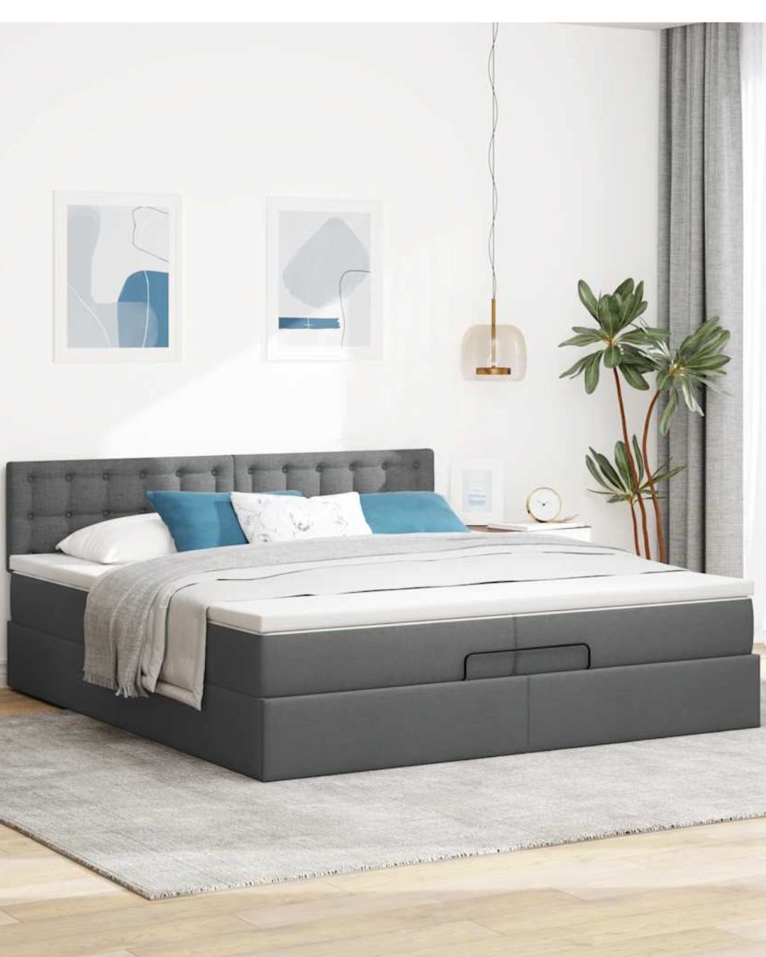 Lit coffre en tissu avec LED et matelas inclus