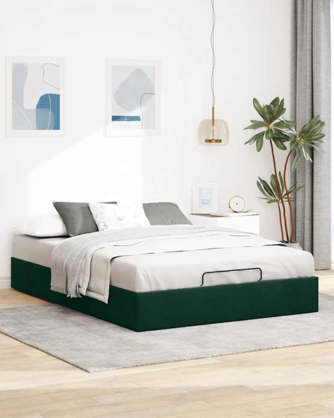 Lit coffre en velours à ouverture hydraulique