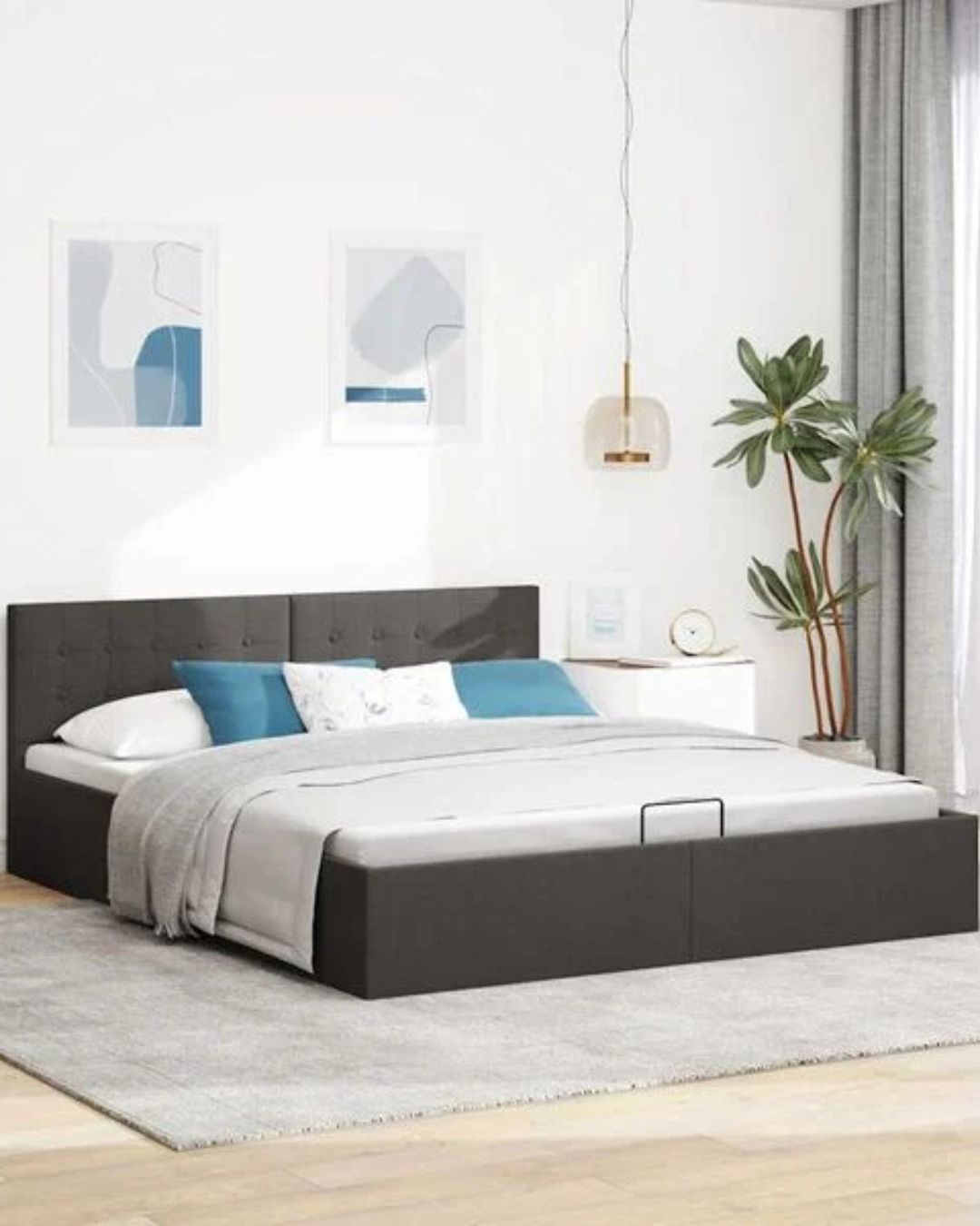 Lit coffre hydraulique tissu