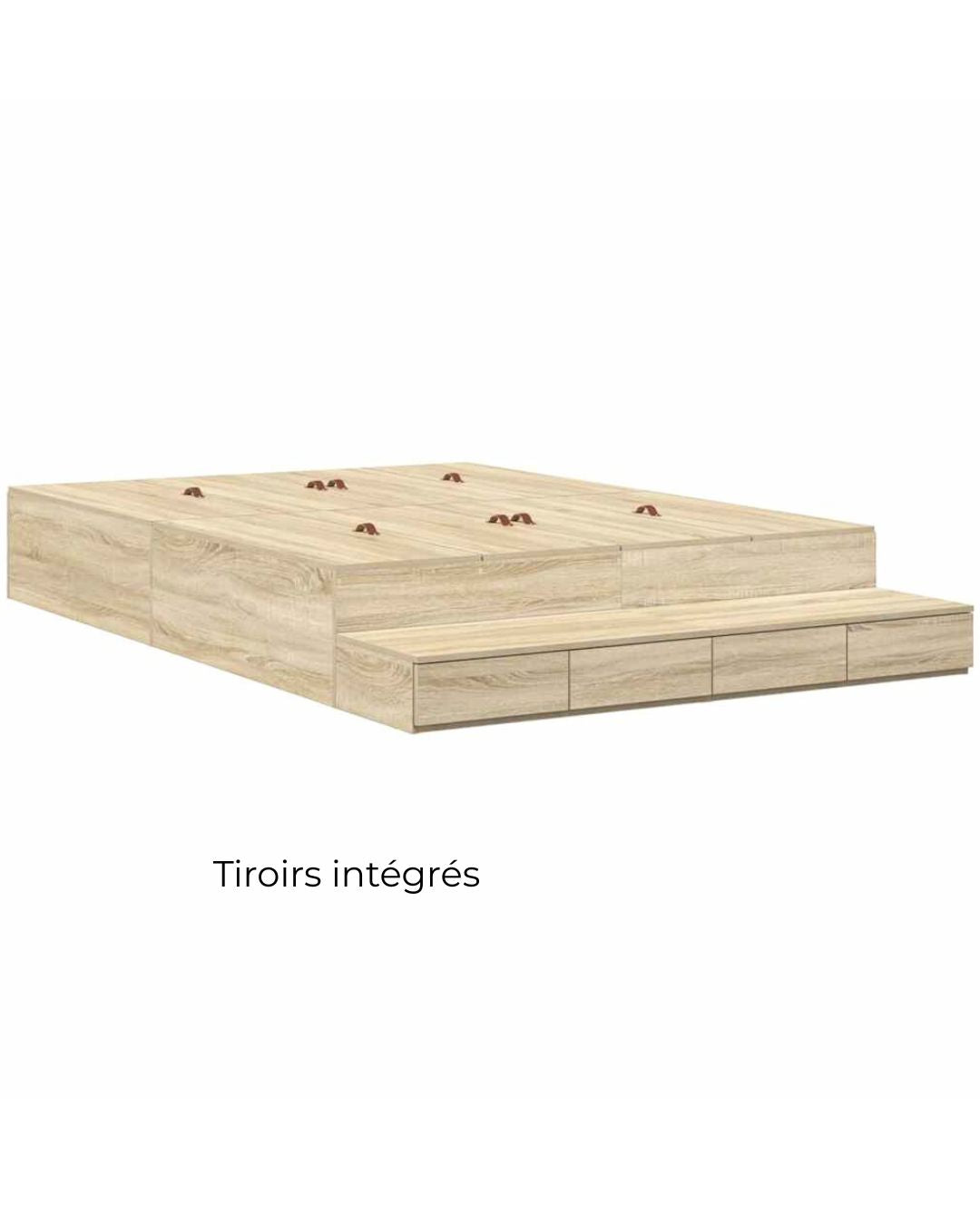 Lit bois avec tiroirs design moderne