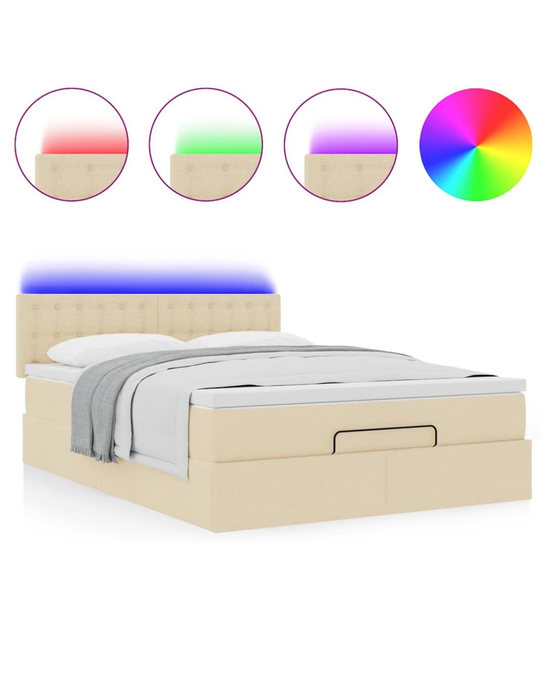 Lit coffre en tissu avec LED et matelas inclus