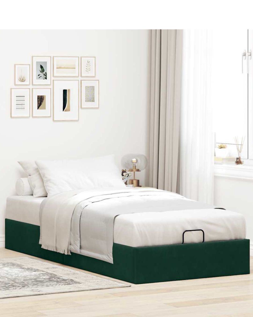 Lit coffre en velours à ouverture hydraulique