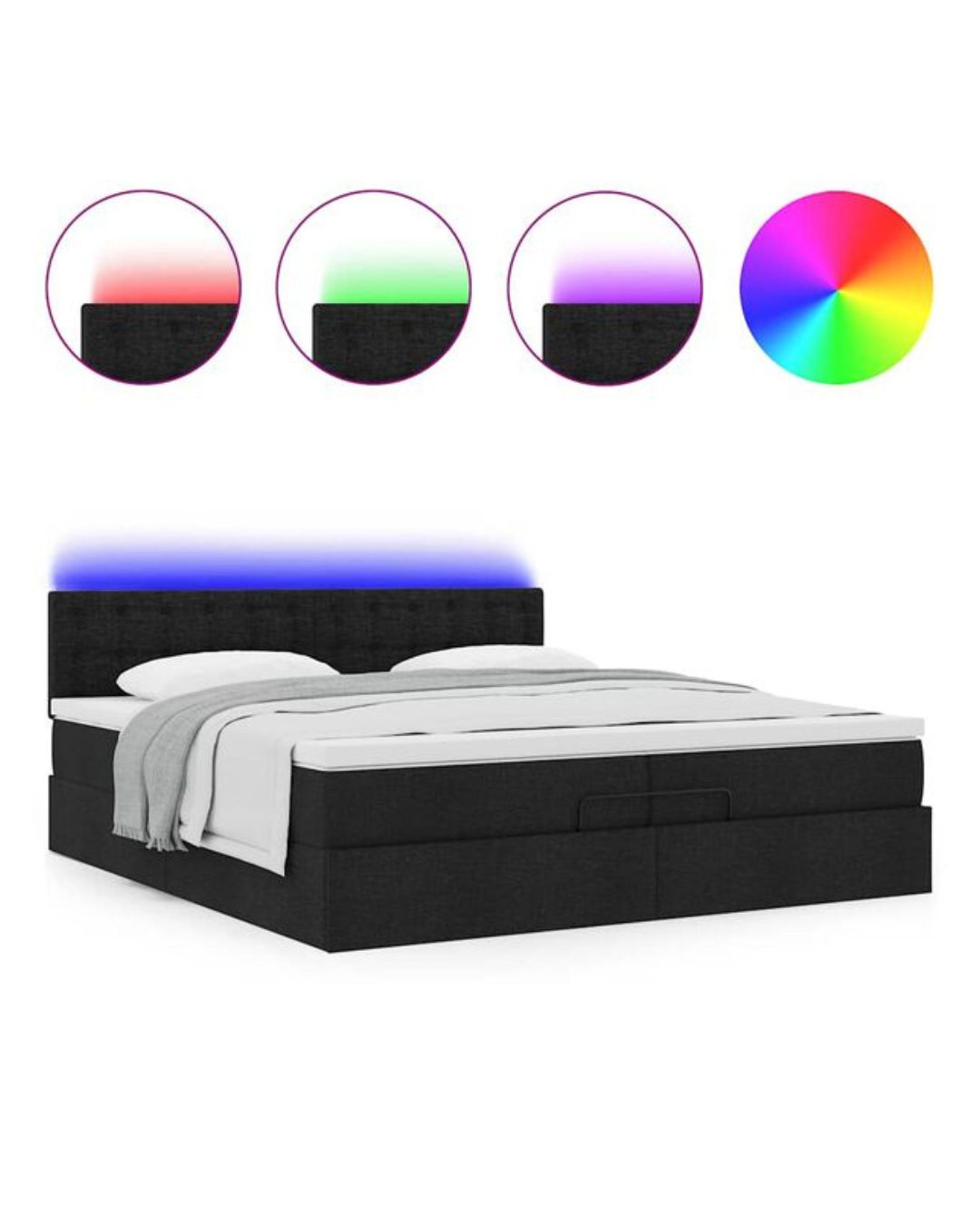 Lit coffre en tissu avec LED et matelas inclus