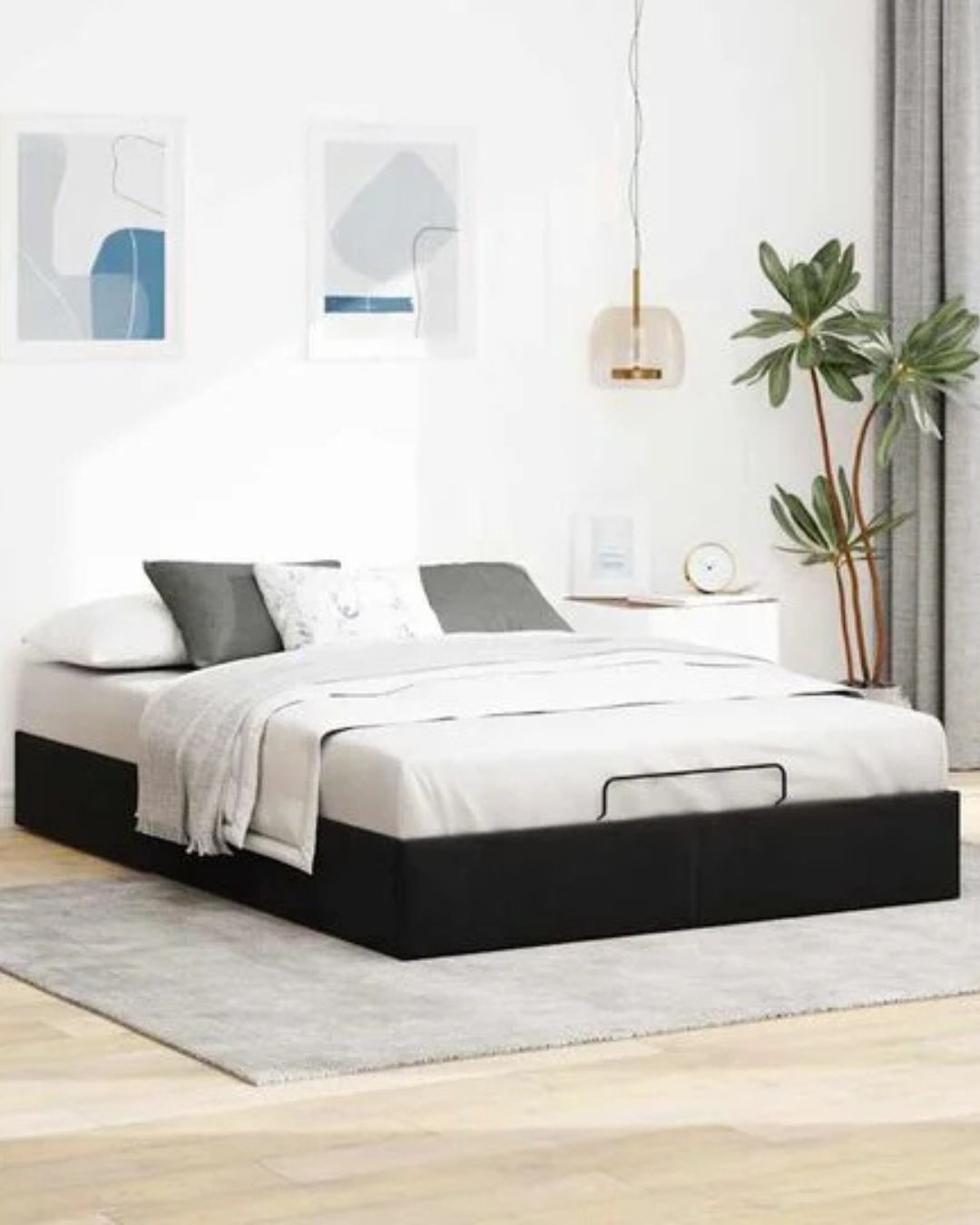 Lit coffre en velours à ouverture hydraulique