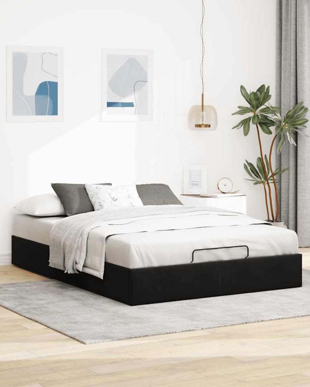 Lit coffre en velours à ouverture hydraulique