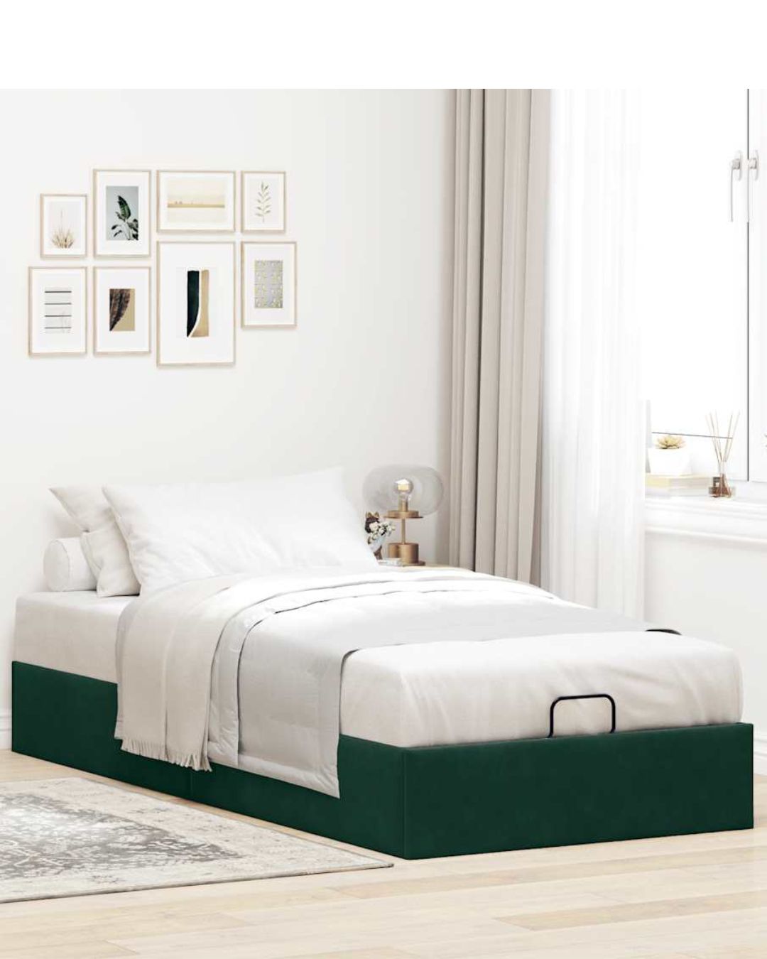 Lit coffre en velours à ouverture hydraulique